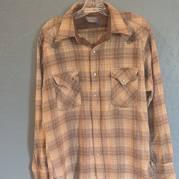 Pendleton Tan and Brown Plaid Button-Down Shirt - Picture 1 of 8
